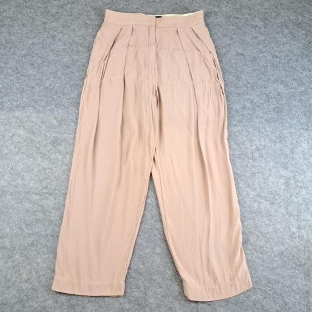 By Malene Birger Pants Womens 36 Beige Silk Wide Leg High Waist Pleated Trousers